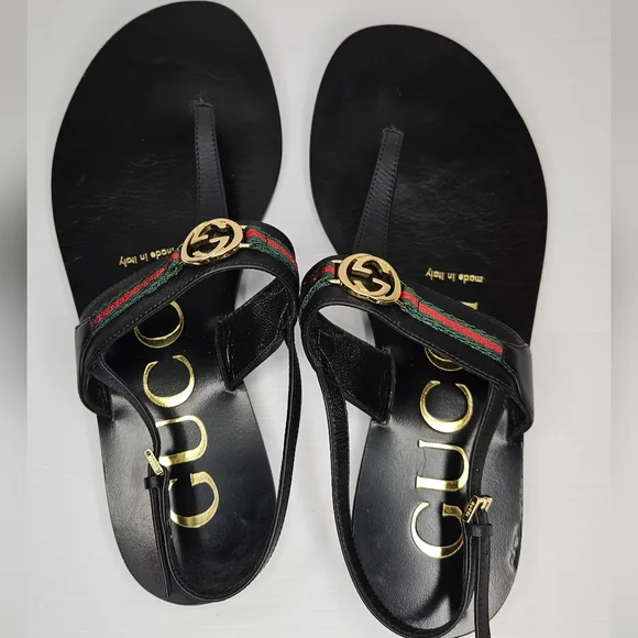 Gucci Interlocking G Web Sandals Black Women's Size 36.5 Designer Slide - Picture 3 of 13